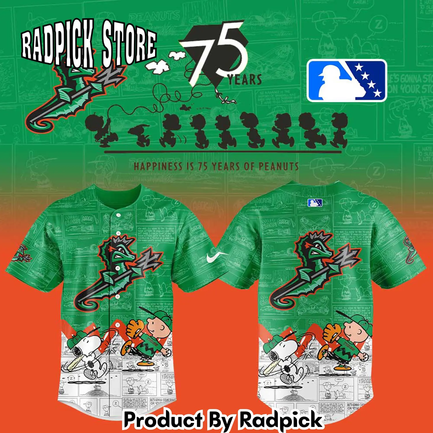 Radpick norfolk tides 75th anniversary of peanuts baseball jersey rp127229